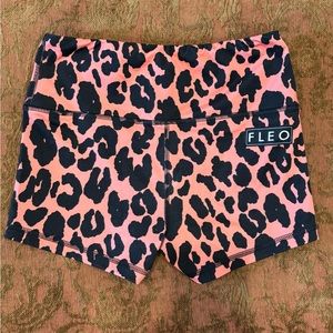 Coral leopard print Fleo workout shorts. Size small.
